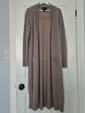 Philosophy 100% Cashmere By Republic Brown Long Duster Open Front Cardigan Large